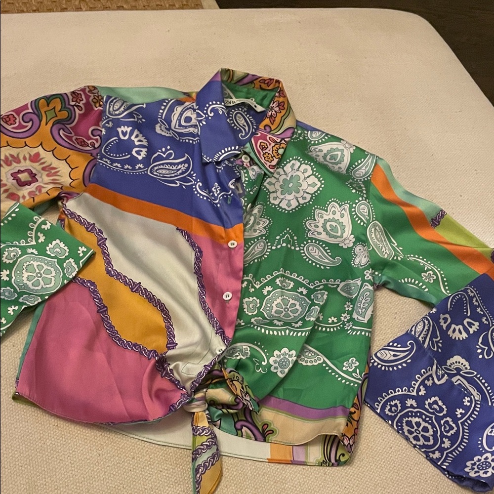 Zara Colorful Paisley Button-Up Shirt